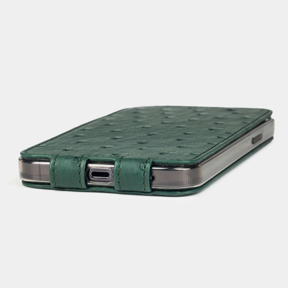 Ostrich Leather Case iPhone 13 Pro Max Green | Marcel Robert - 1