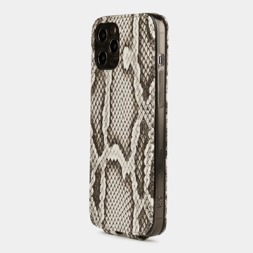 natural python leather iPhone 12 pro case rear view showing camera cutout and exotic leather texture