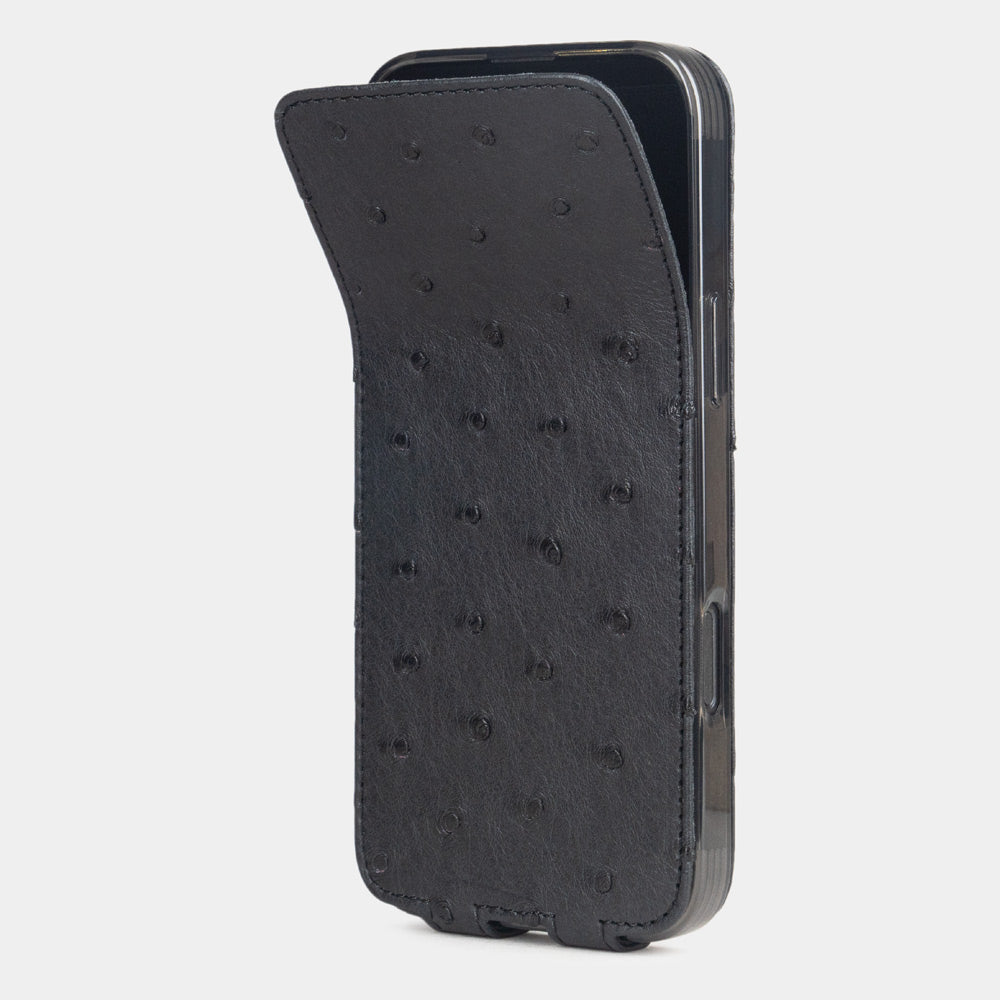 Ostrich Leather Case iPhone 16 Pro Black | Marcel Robert - 2