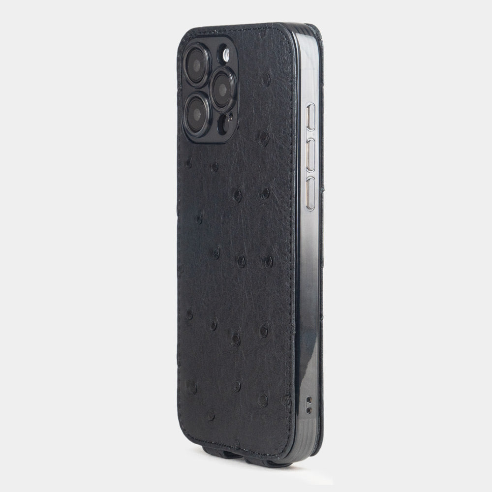 Ostrich Leather Case iPhone 16 Pro Black | Marcel Robert - 12