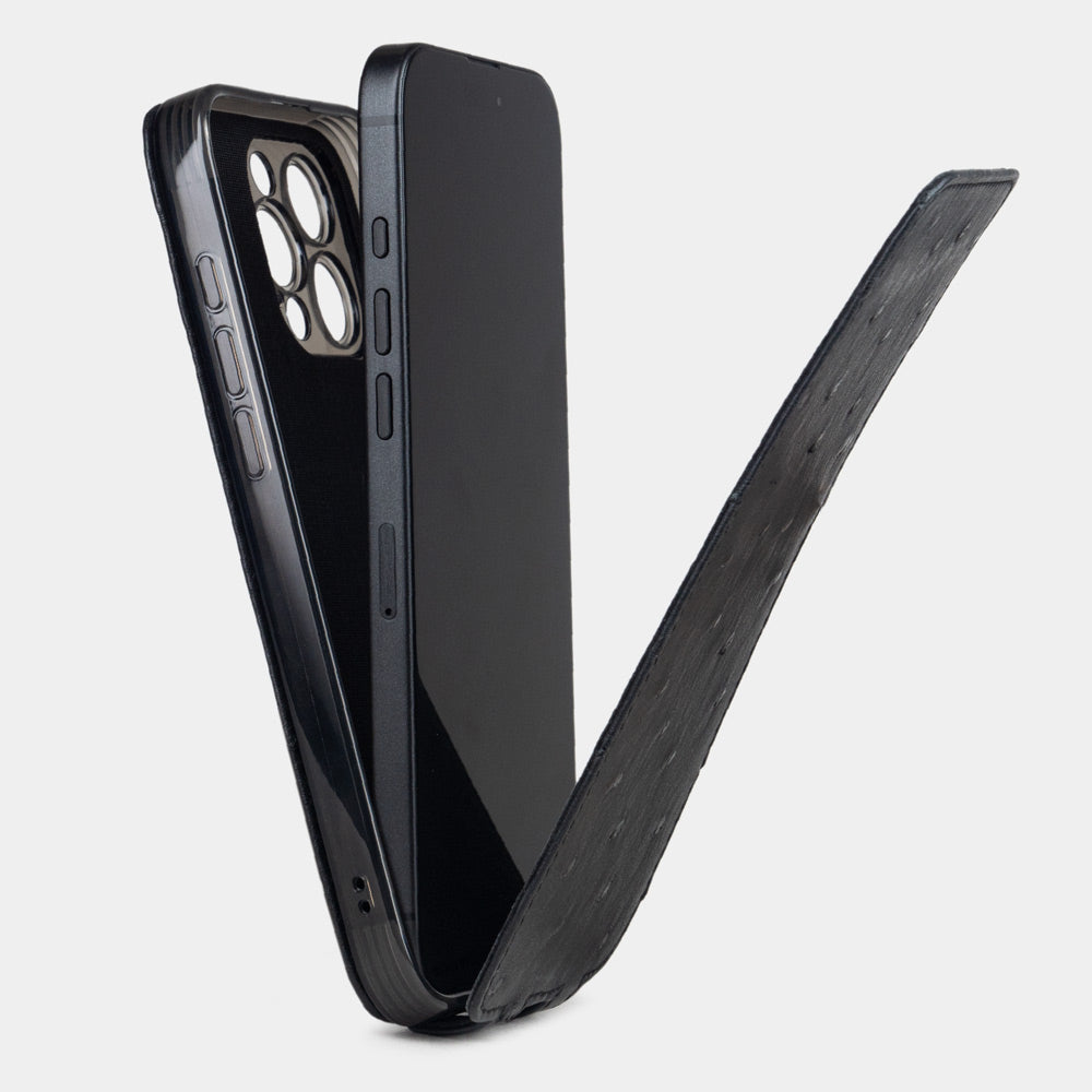 Ostrich Leather Case iPhone 16 Pro Black | Marcel Robert - 20