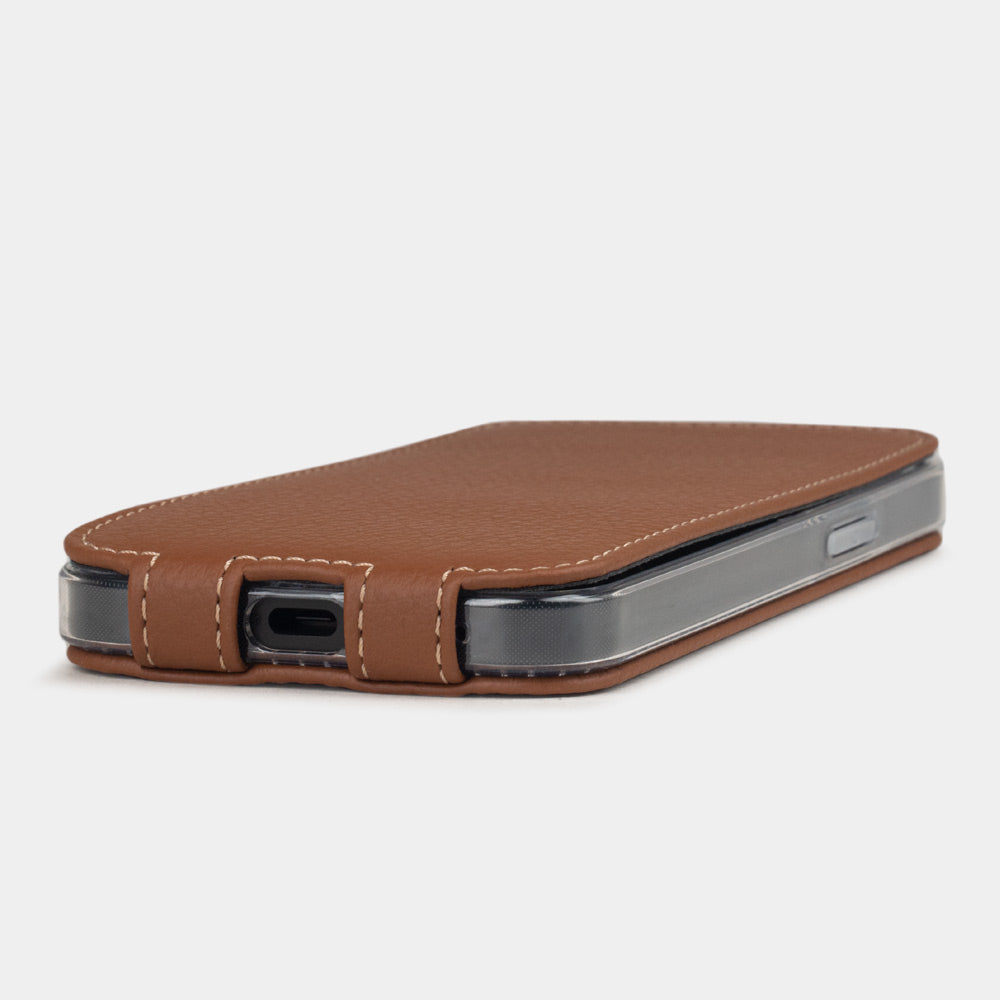 Starkes iPhone 16e Schutz aus hochwertigem goldenem Leder, stabiles Klapphülle Flip Case