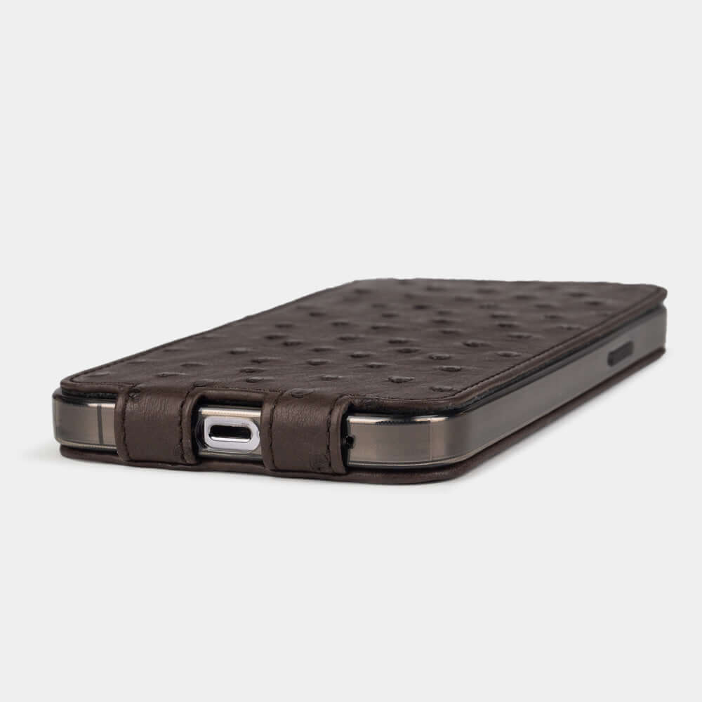 Brown Ostrich Leather Case iPhone 14 Pro Max | Marcel Robert - 4