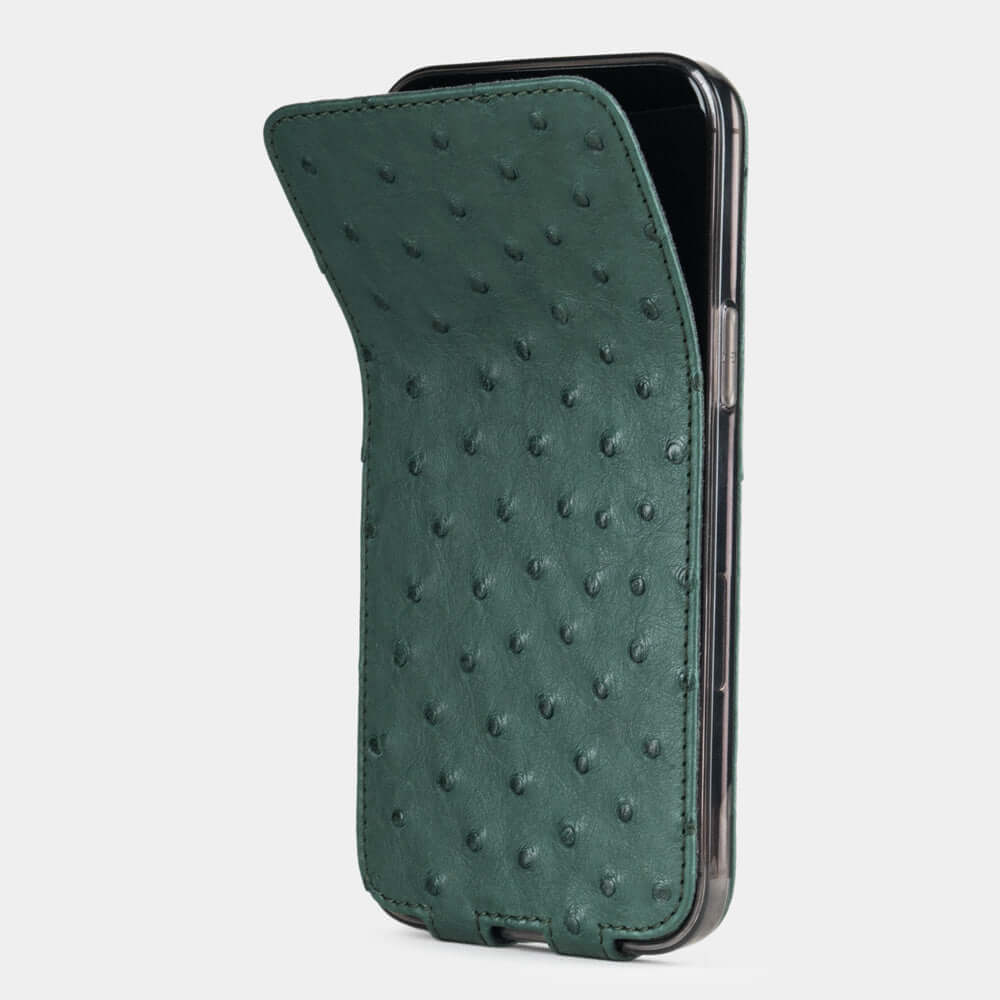 Ostrich Leather Case iPhone 12 Pro Green | Marcel Robert - 1