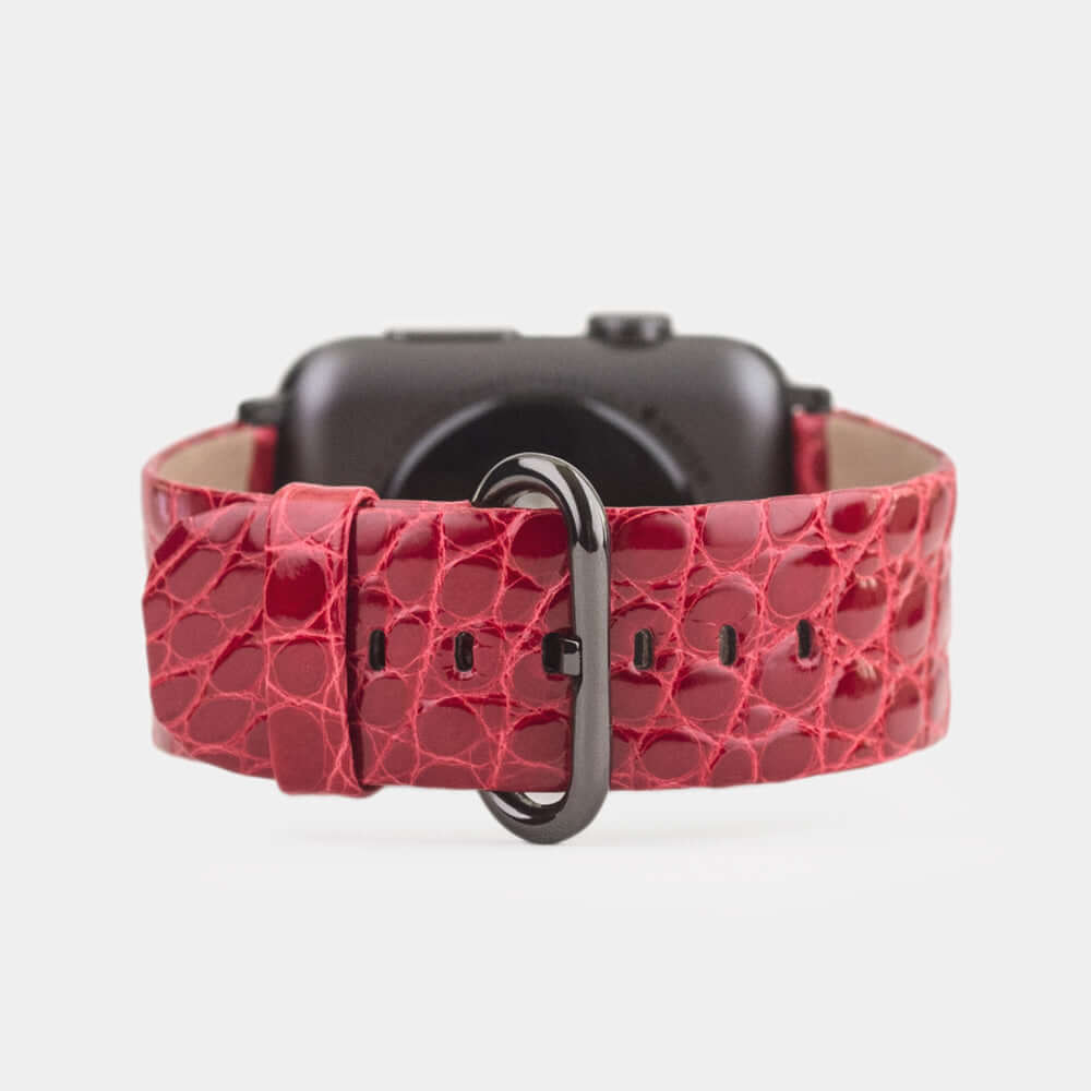 Red Alligator Strap Apple Watch black adapters and buckle main view