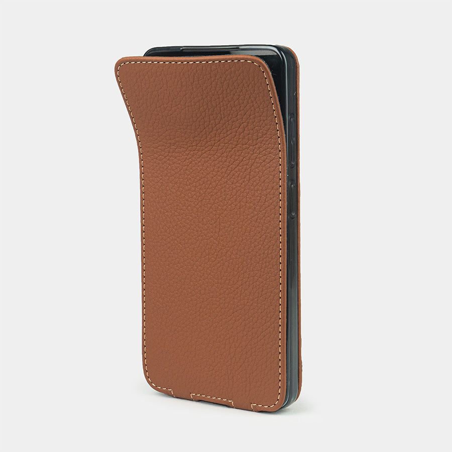 Samsung S26 Ultra gold leather flip case with Marcel Robert's signature soft-fold flexible flap