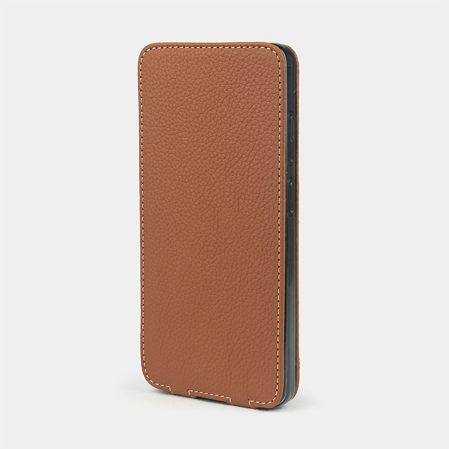 gold leather flip case Samsung S26 Ultra closed view with full screen protection