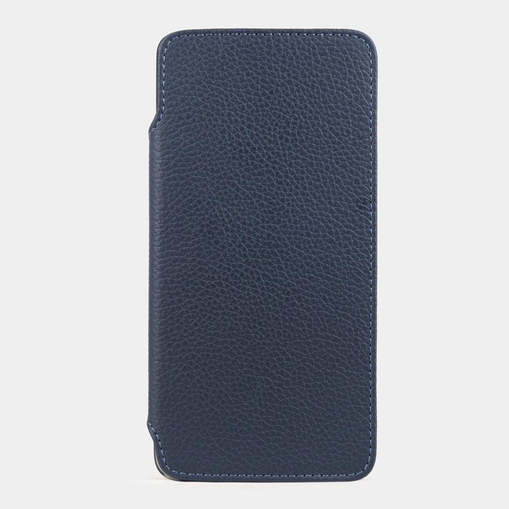 blue calfskin Wallet Case Samsung Galaxy S26 Ultra – luxury handmade phone case in genuine leather with magnetic front cover closed