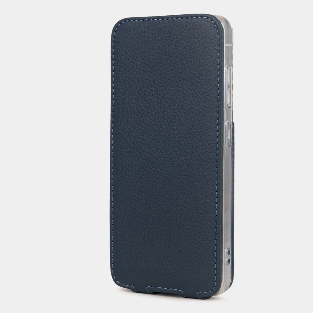 blue leather flip case Samsung S26 & S26 Plus closed view with full screen protection