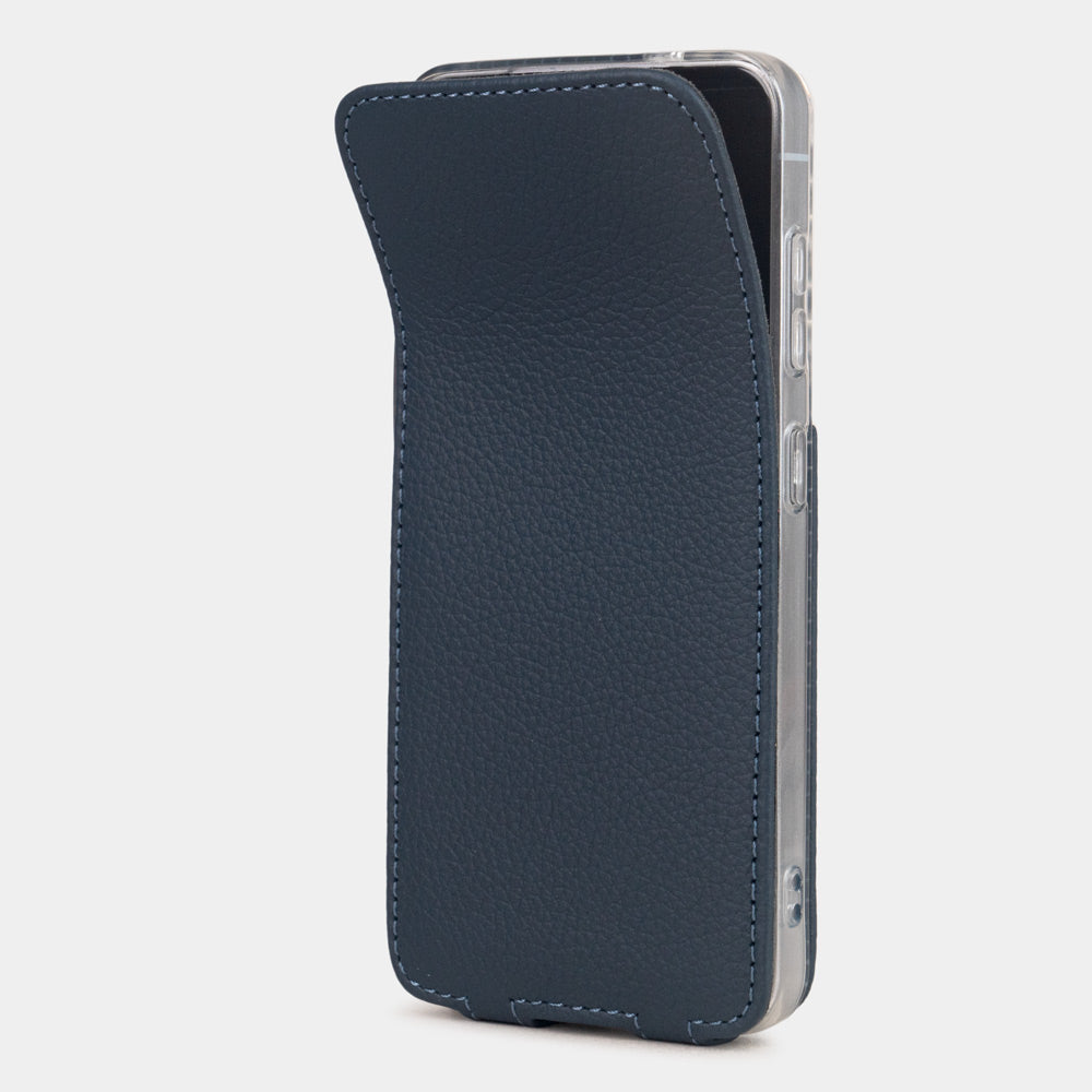 blue leather flip case Samsung S26 & S26 Plus with Marcel Robert's signature soft-fold flexible flap
