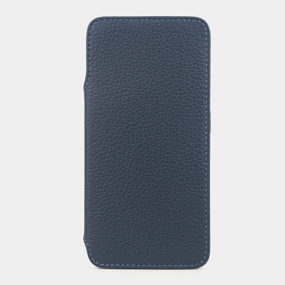 blue calfskin Wallet Case Samsung Galaxy S26 & S26 Plus – luxury handmade phone case in genuine leather with magnetic front cover closed
