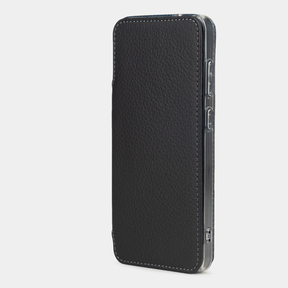 Funda cartera de piel de becerro Negro para Samsung Galaxy S24 – funda folio fina de piel cerrada, vista de perfil