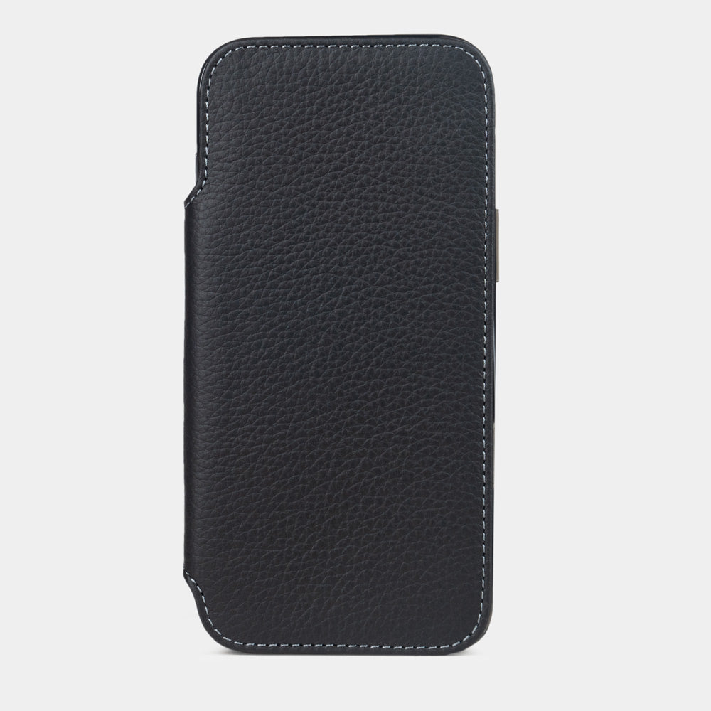 iPhone 16 Pro Folio Case – Black Calfskin Leather MagSafe
