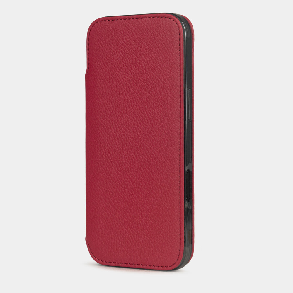 Red Calfskin Wallet Case iPhone 17 Air – luxury handmade phone case in genuine leather with magnetic front cover closed, main photo