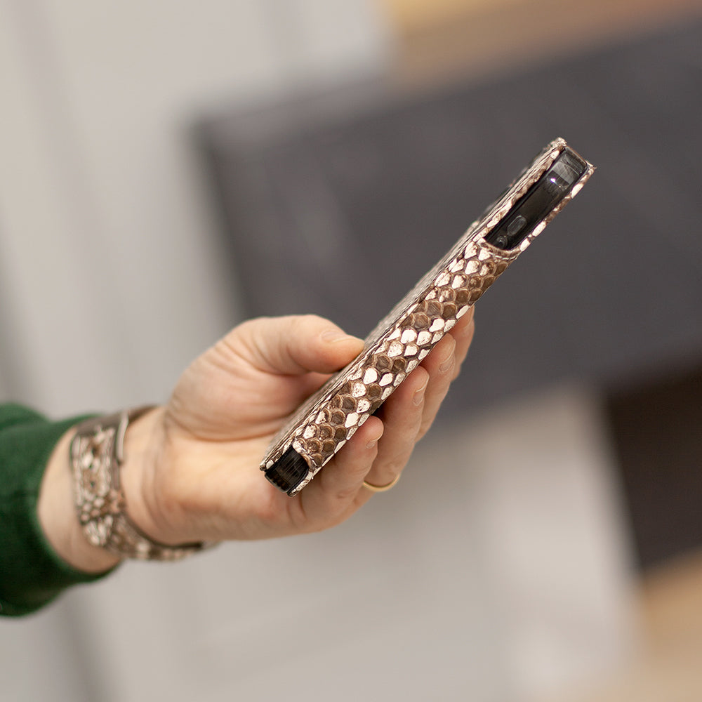 iPhone 17 Pro Natural Python Leather Wallet Case – MagSafe