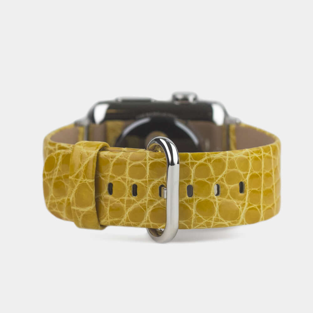 Correa para el Apple Watch 45/46 mm de piel de aligátor brillante en amarillo, con adaptadores y hebilla de acero | vista principal