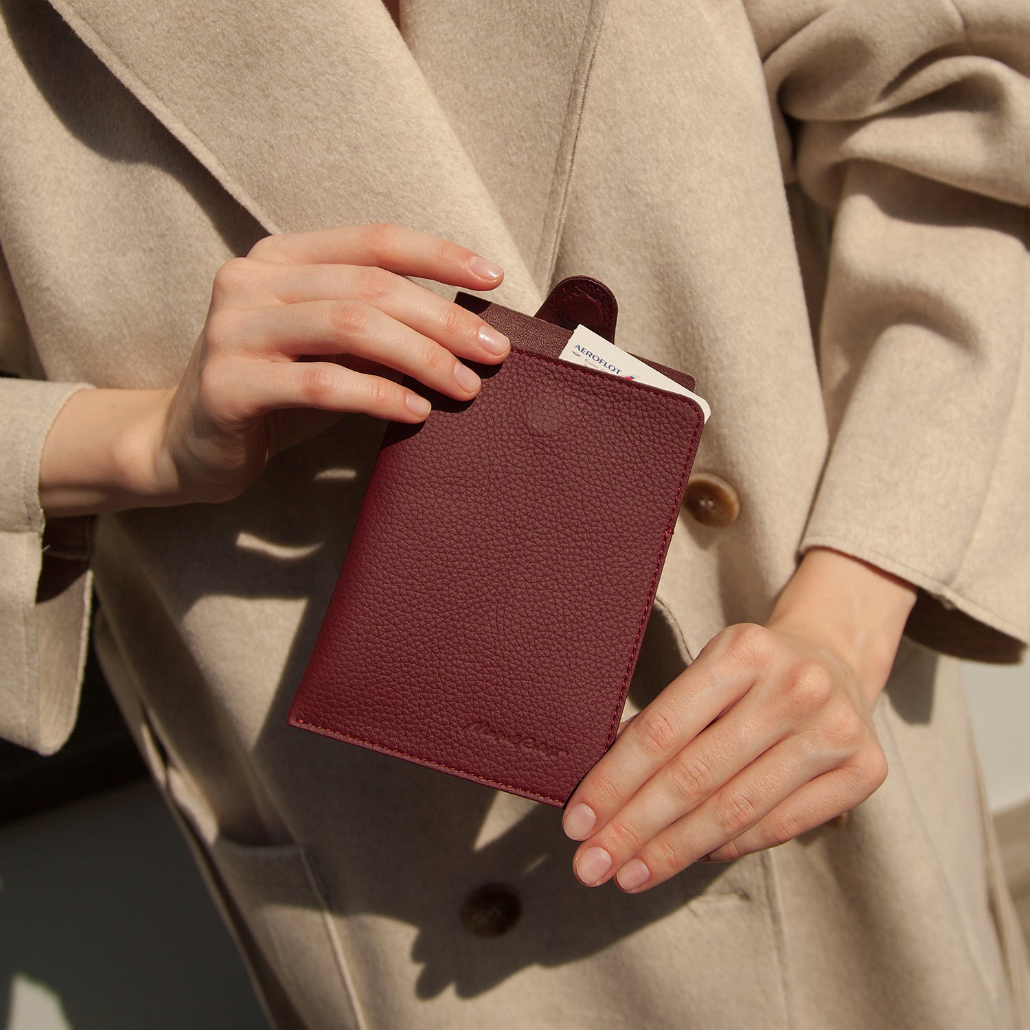 Leather Passport Holder London Bordeaux
