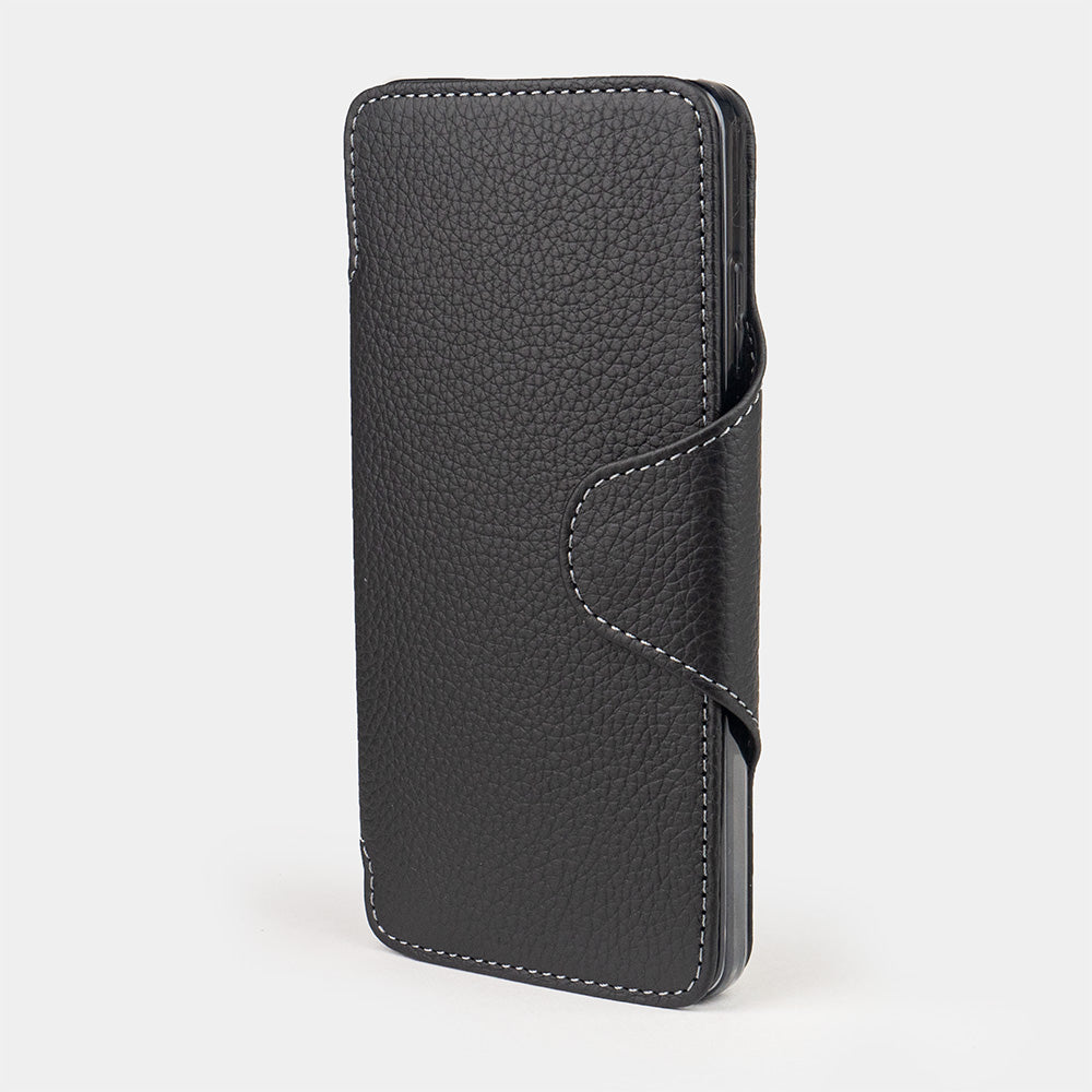 black leather Samsung S26 Ultra wallet cardholder case & magnetic flap - profile view