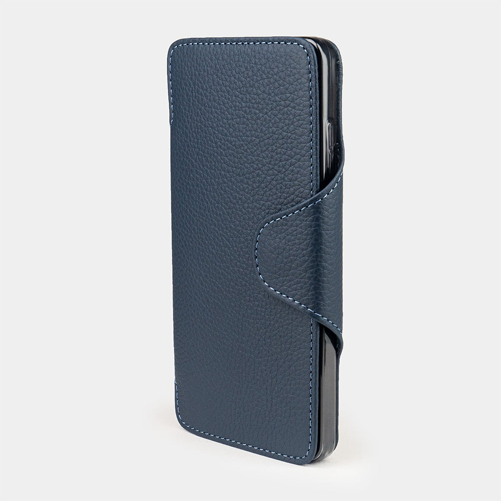 blue leather Samsung S26 Ultra wallet cardholder case & magnetic flap - profile view