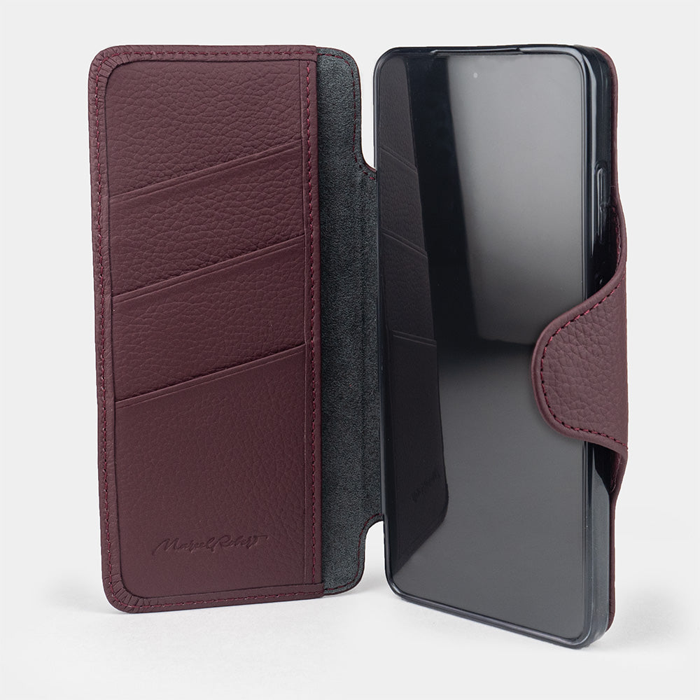 bordeaux leather Samsung S26 Ultra wallet cardholder case opened showing interior card holder slots