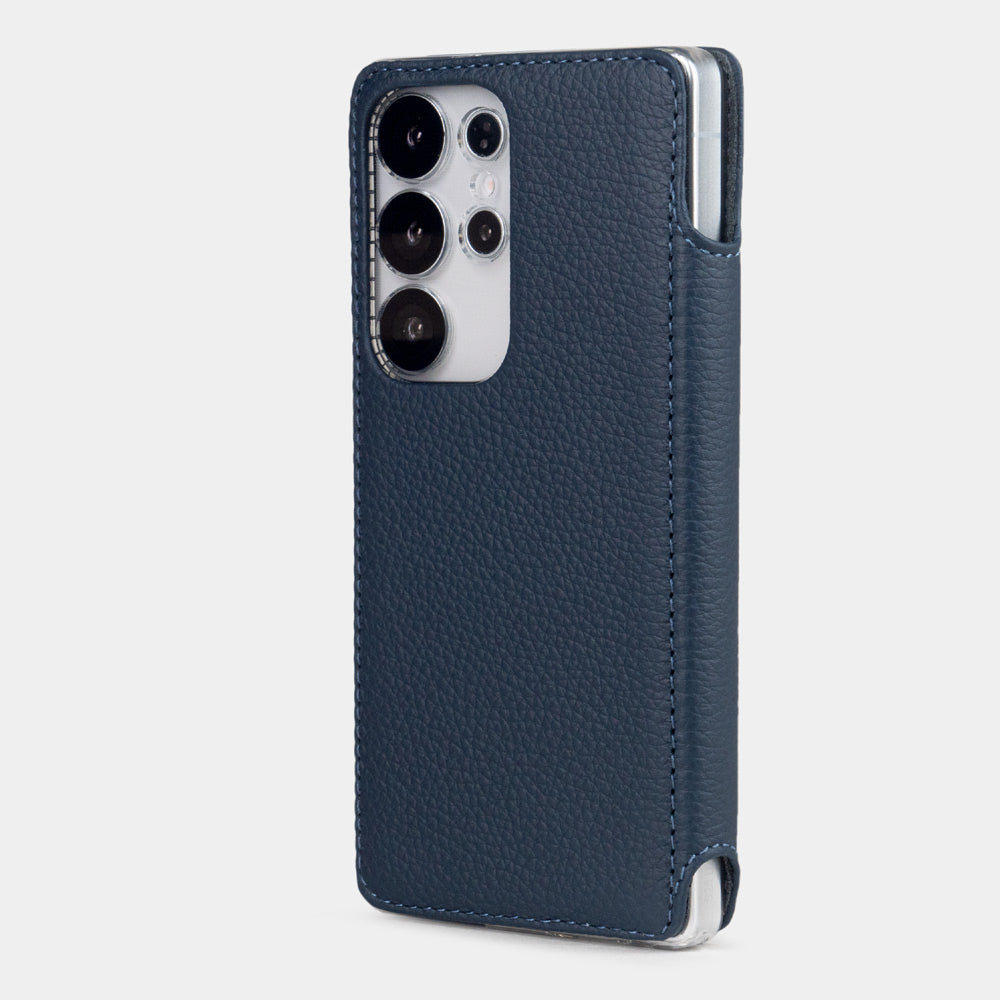 Protection leather flip case for Galaxy S25 Ultra handmade blue