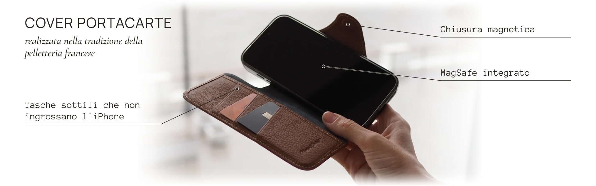 André cardholder case: slim card pockets, magnetic clasp, built-in MagSafe