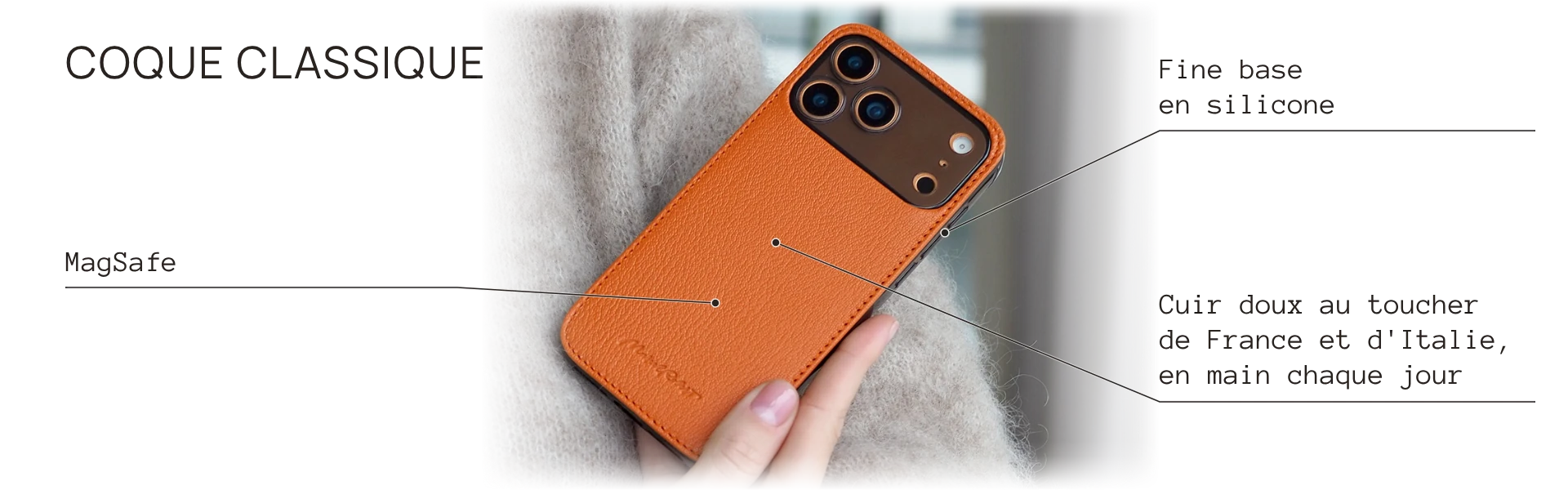 Louis classic leather cover: soft-touch leather from France and Italy, thin silicone base, MagSafe
