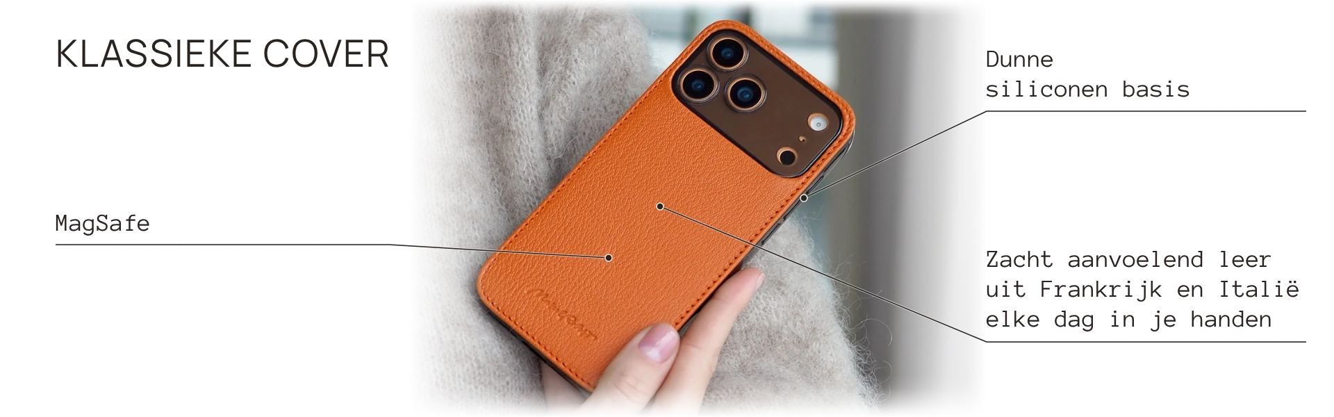 Louis classic leather cover: soft-touch leather from France and Italy, thin silicone base, MagSafe