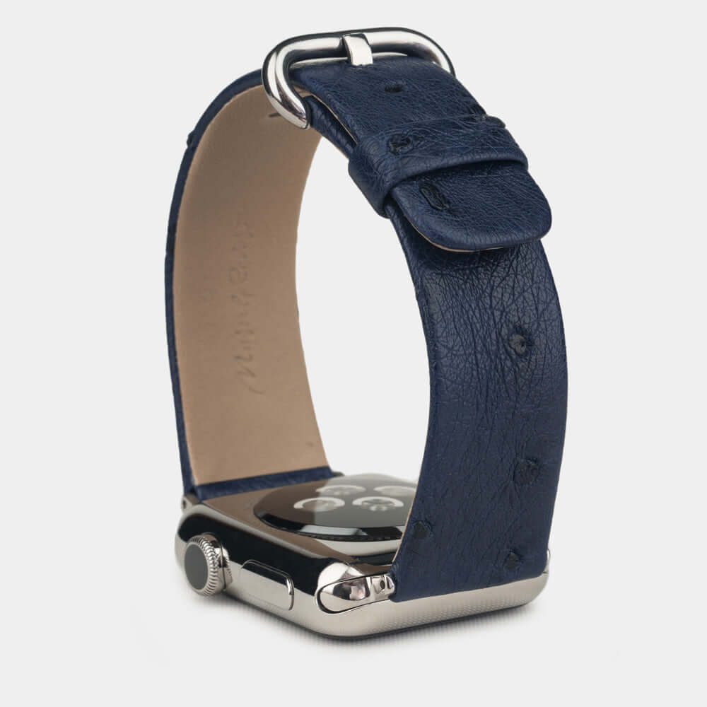 Ostrich Leather Strap Apple Watch 45/46mm Blue | Marcel Robert - 4