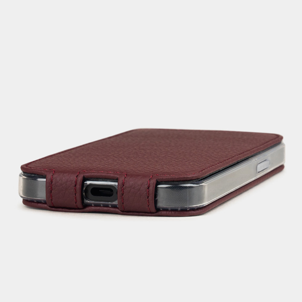 Custodia a libro in pelle premium per iPhone 16E bordeaux