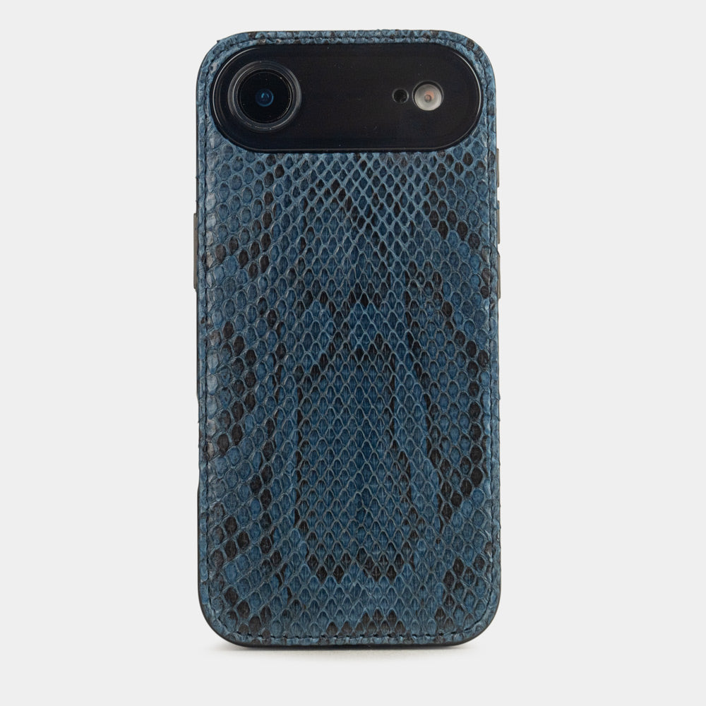Blue Python Cover Case iPhone 17 Air – luxury handmade phone case in genuine python leather, main photo
