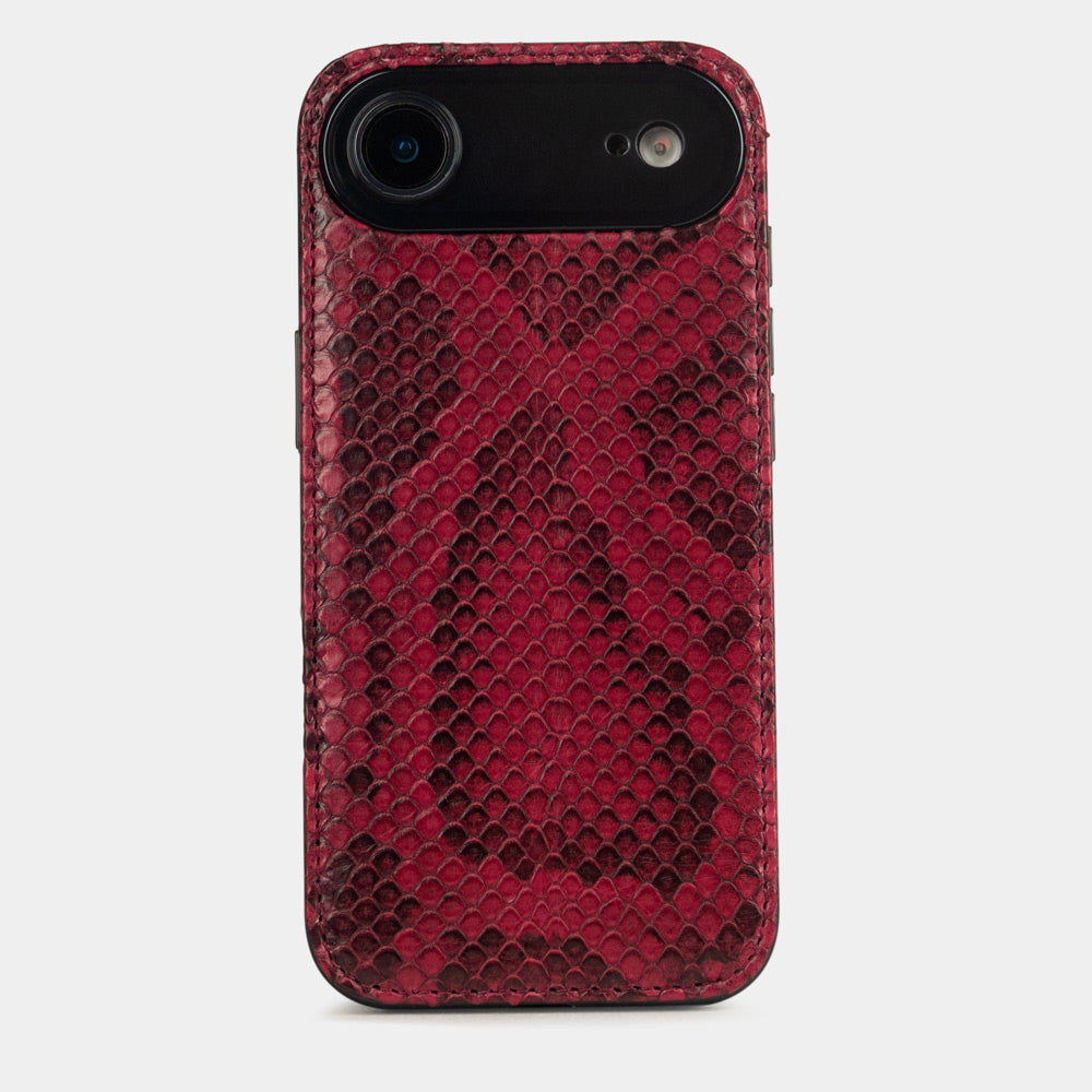 Bordeaux Python Cover Case iPhone 17 Air – luxury handmade phone case in genuine python leather, main photo