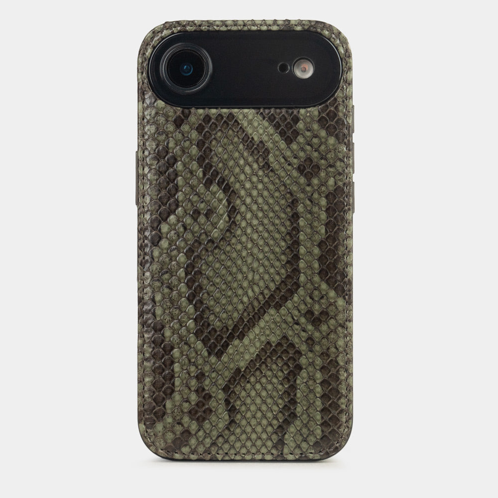 Green Python Cover Case iPhone 17 Air – luxury handmade phone case in genuine python leather, main photo