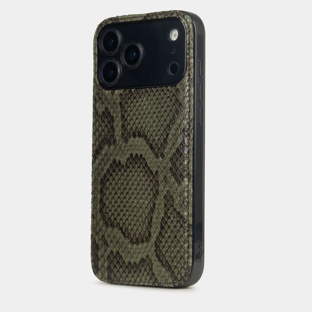 Green Python Cover Case iPhone 17 Pro Max blue – luxury handmade phone case in genuine python leather
