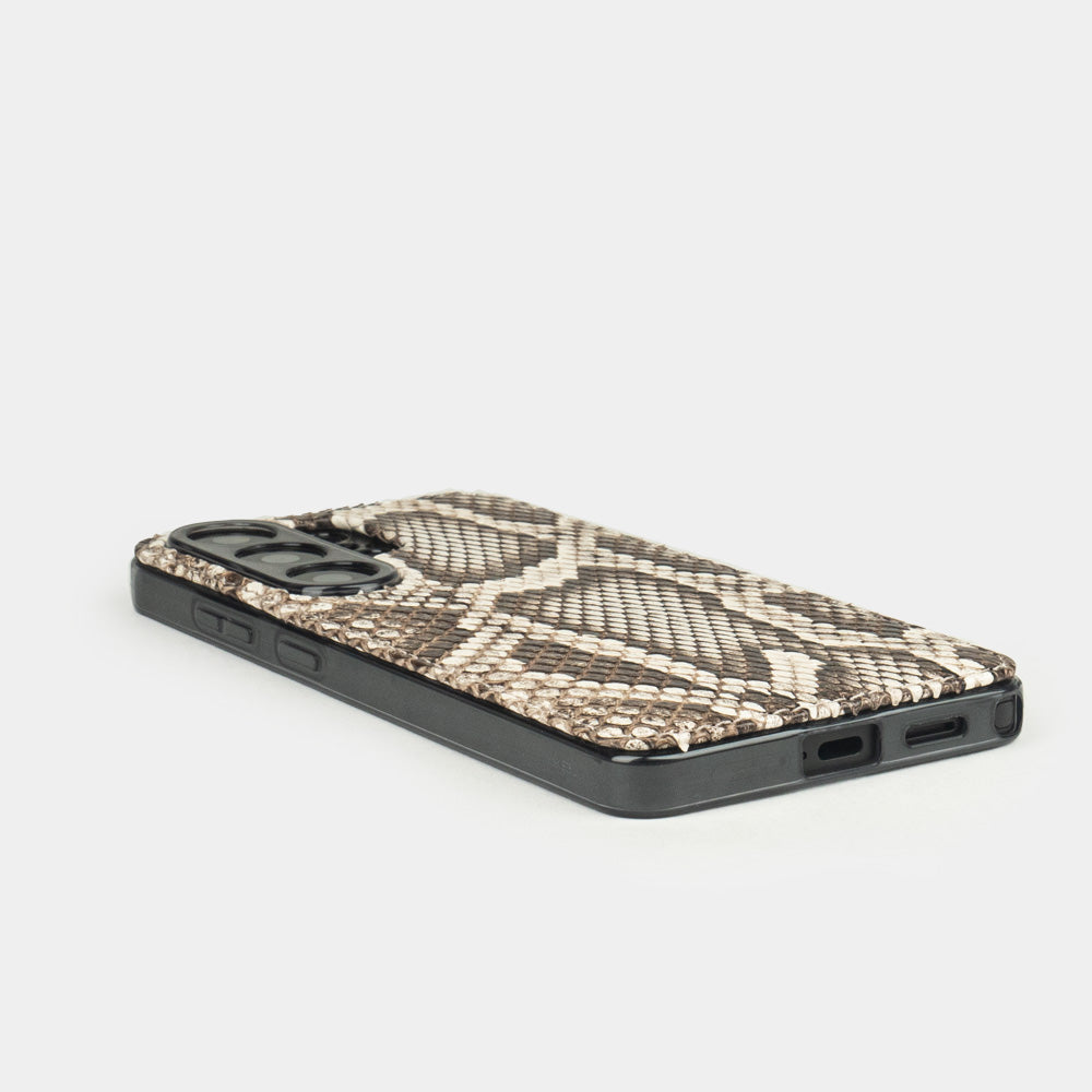 Natural Python Cover Case Samsung S26 Ultra - flat side view displaying ultra-thin handcrafted design, USB-C port & S-Pen openings