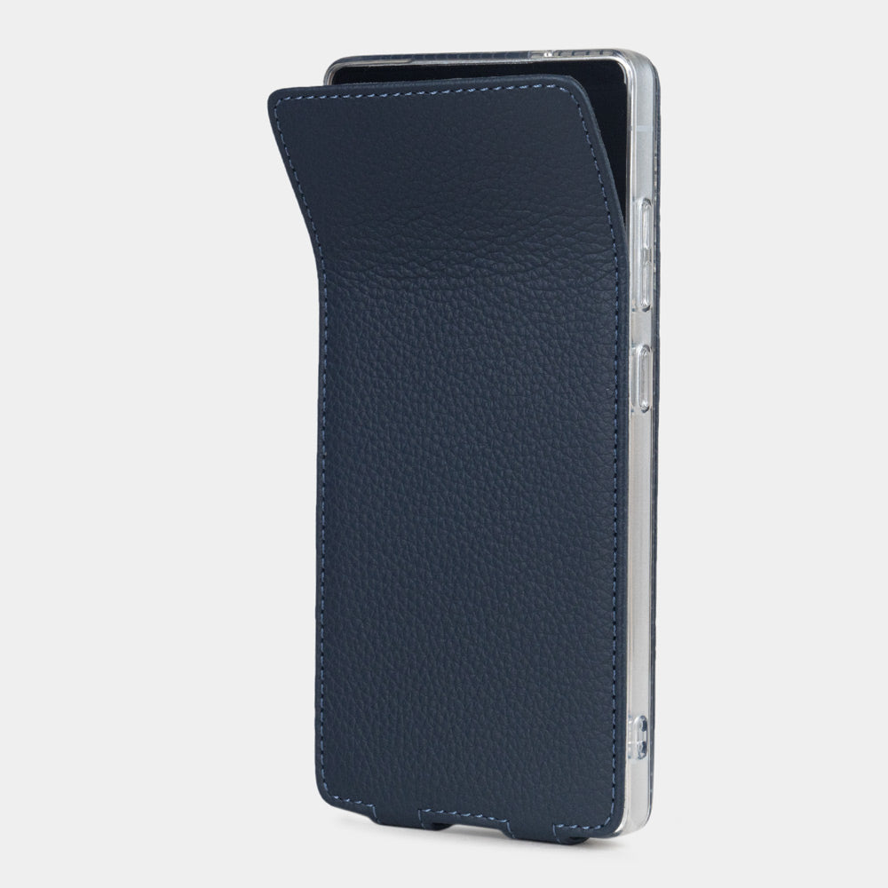 blue leather flip case Samsung S26 Ultra with Marcel Robert's signature soft-fold flexible flap