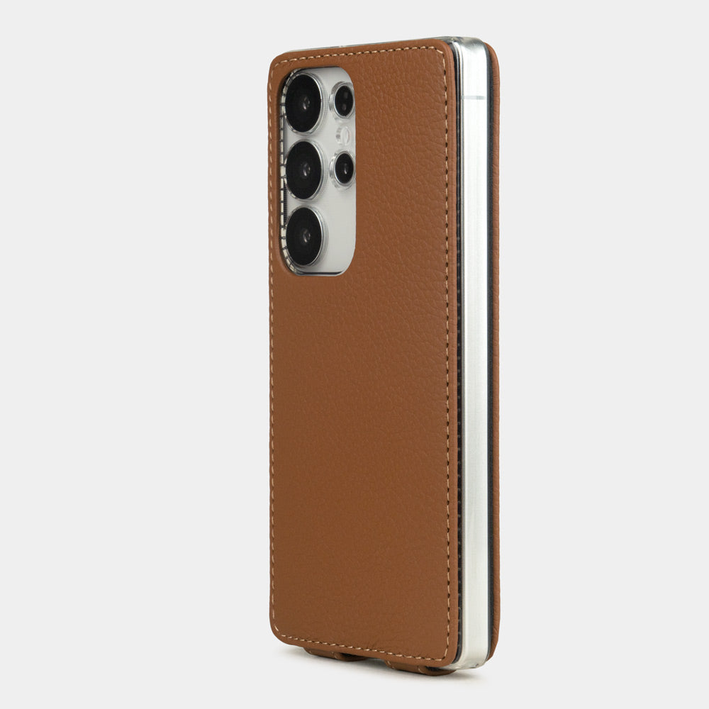 gold leather flip case Samsung S26 Ultra slim back with built-in MagSafe and precise camera cutouts