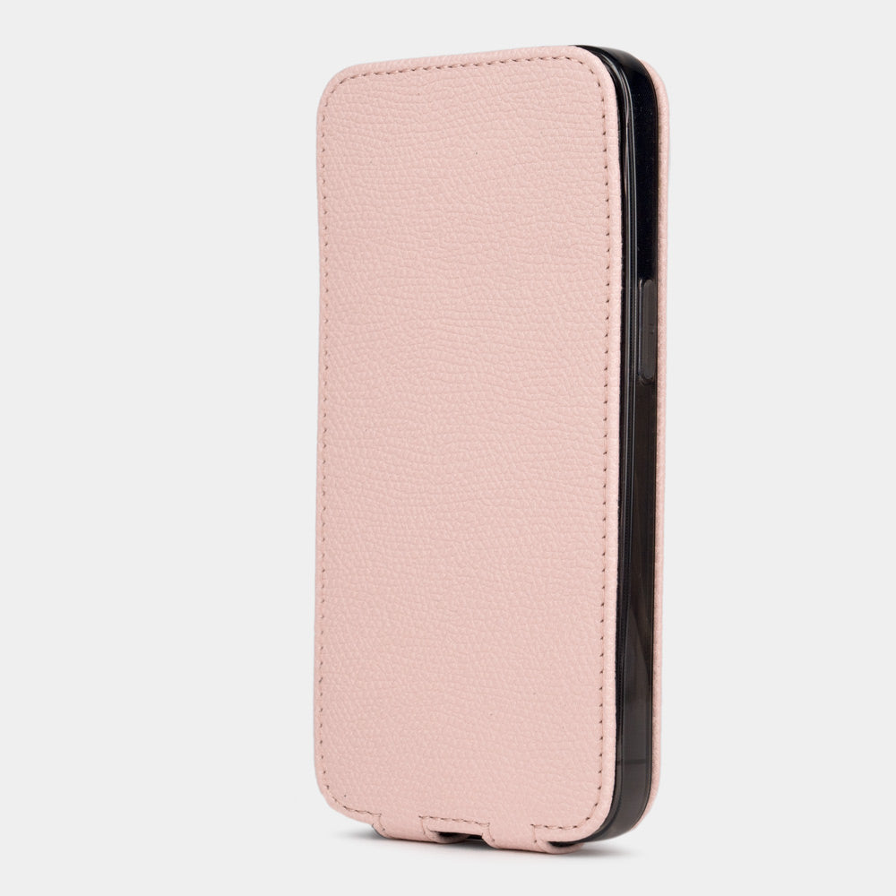 pink Calfskin Case iPhone 15 Pro - view from camera side and how the lenses are efficiently protected