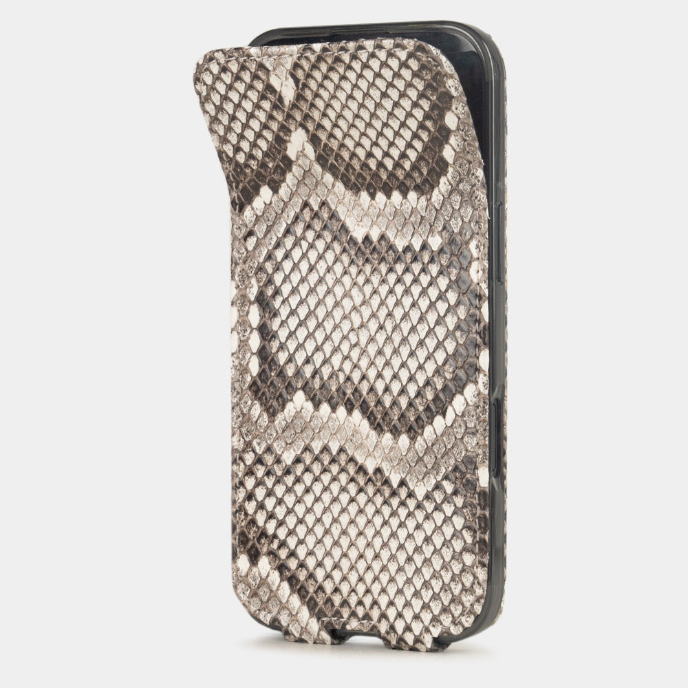 Natural Python Case iPhone 17 Air – phone flip case with textured natural scale pattern, flexible front cover folding back to protect the smartphone screen

