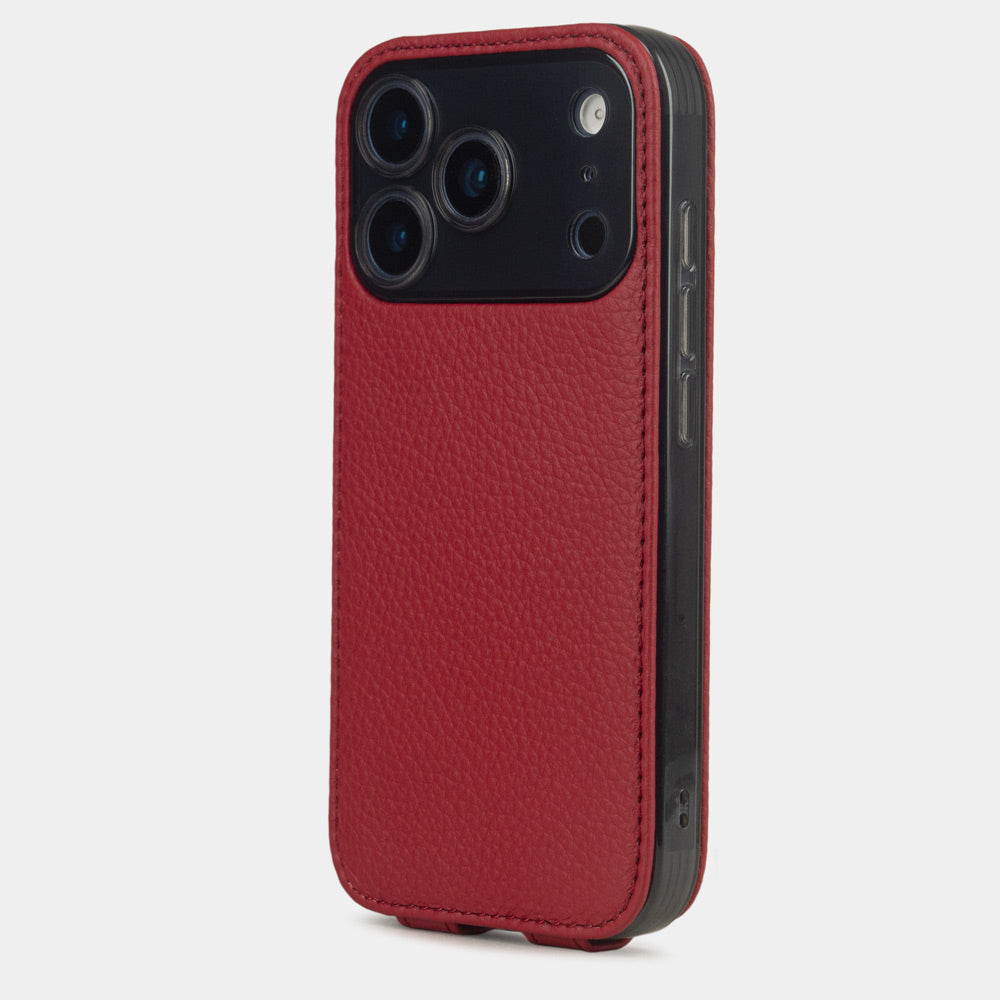 Red Calfskin Case iPhone 17 Pro Max blue - view from camera side and how the lenses are efficiently protected
