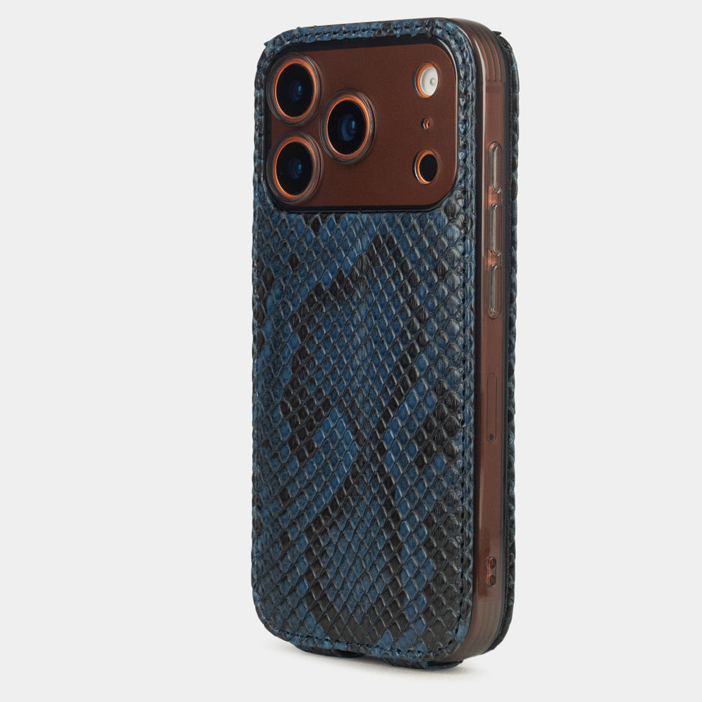 Blue Python Case iPhone 17 Pro Max orange - view from camera side and how the lenses are efficiently protected
