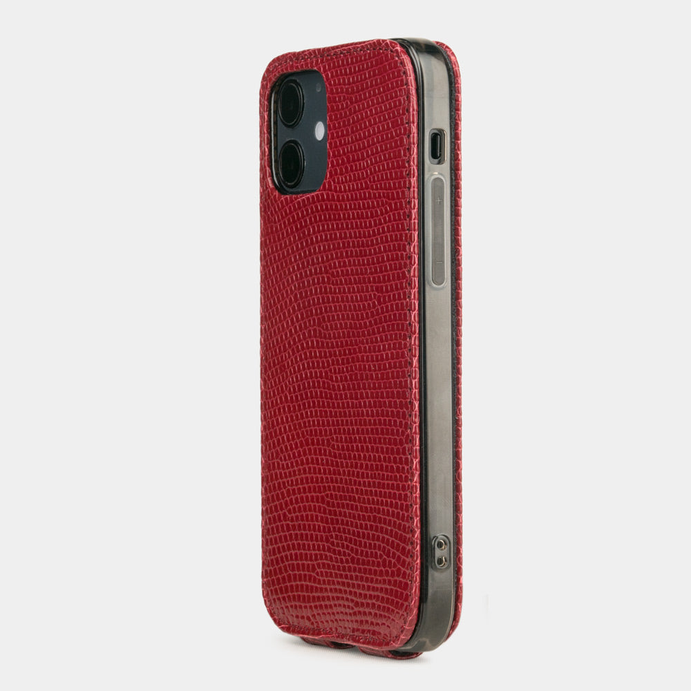 etui cuir lézard iPhone 12 mini rouge