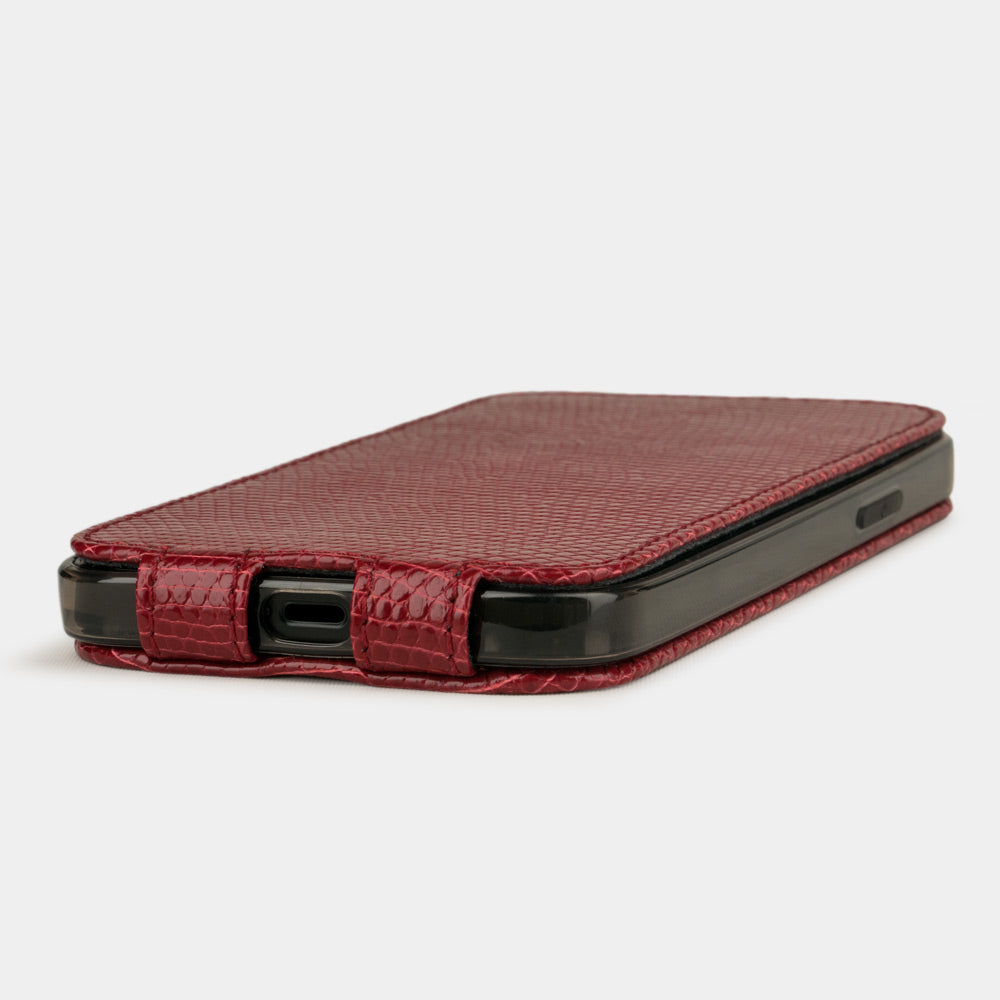 etui cuir lézard iPhone 12 mini rouge