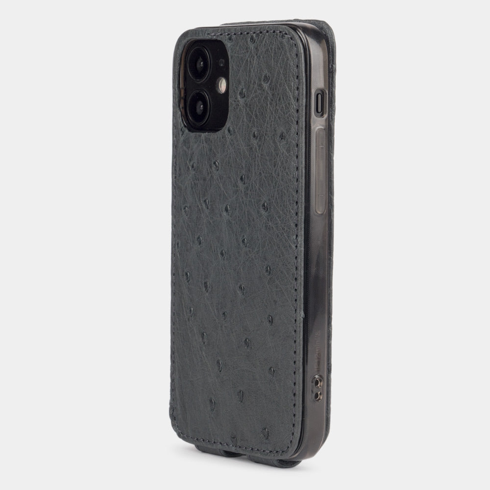 etui cuir autruche iPhone 12 mini gris