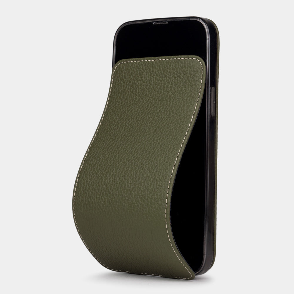 iPhone 14 flip case made with green premium leather – Marcel Robert | main visual