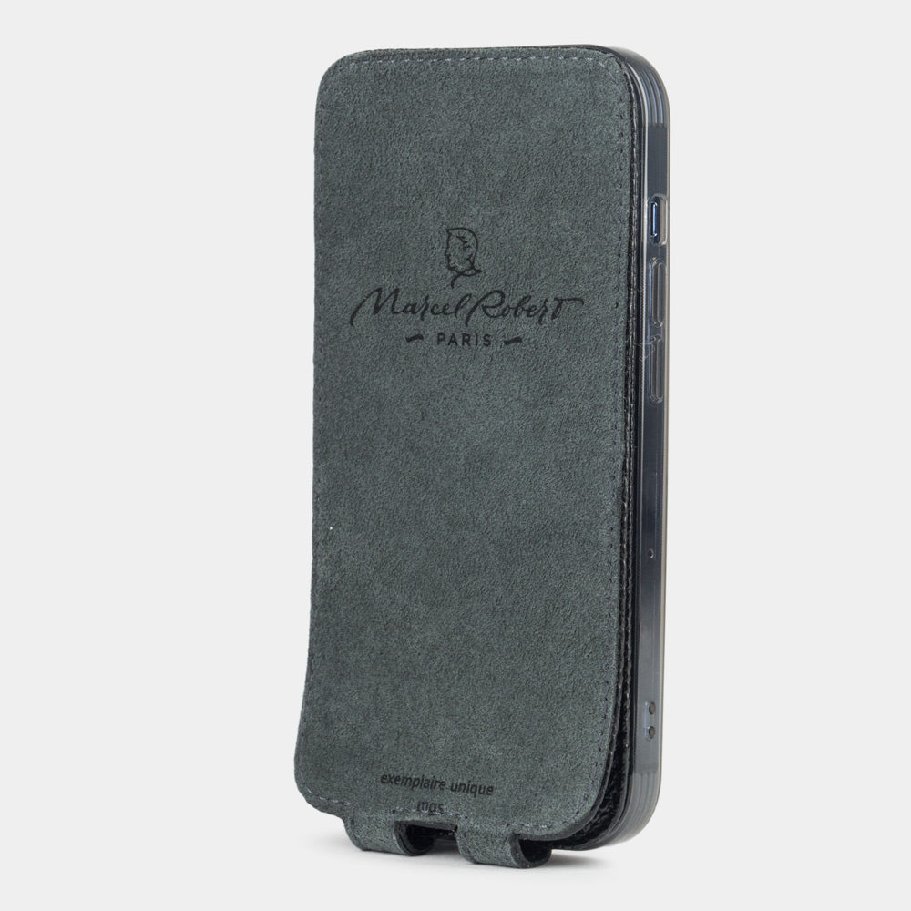 iPhone 14 Pro Max flip case in black lizard leather – Marcel Robert | detail view
