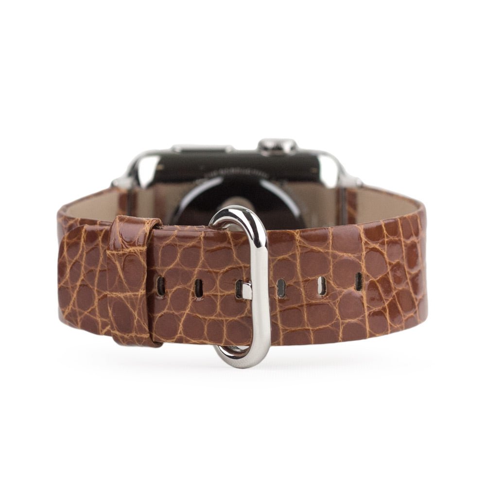 gold alligator strap Apple Watch steel adapters and buckle main view