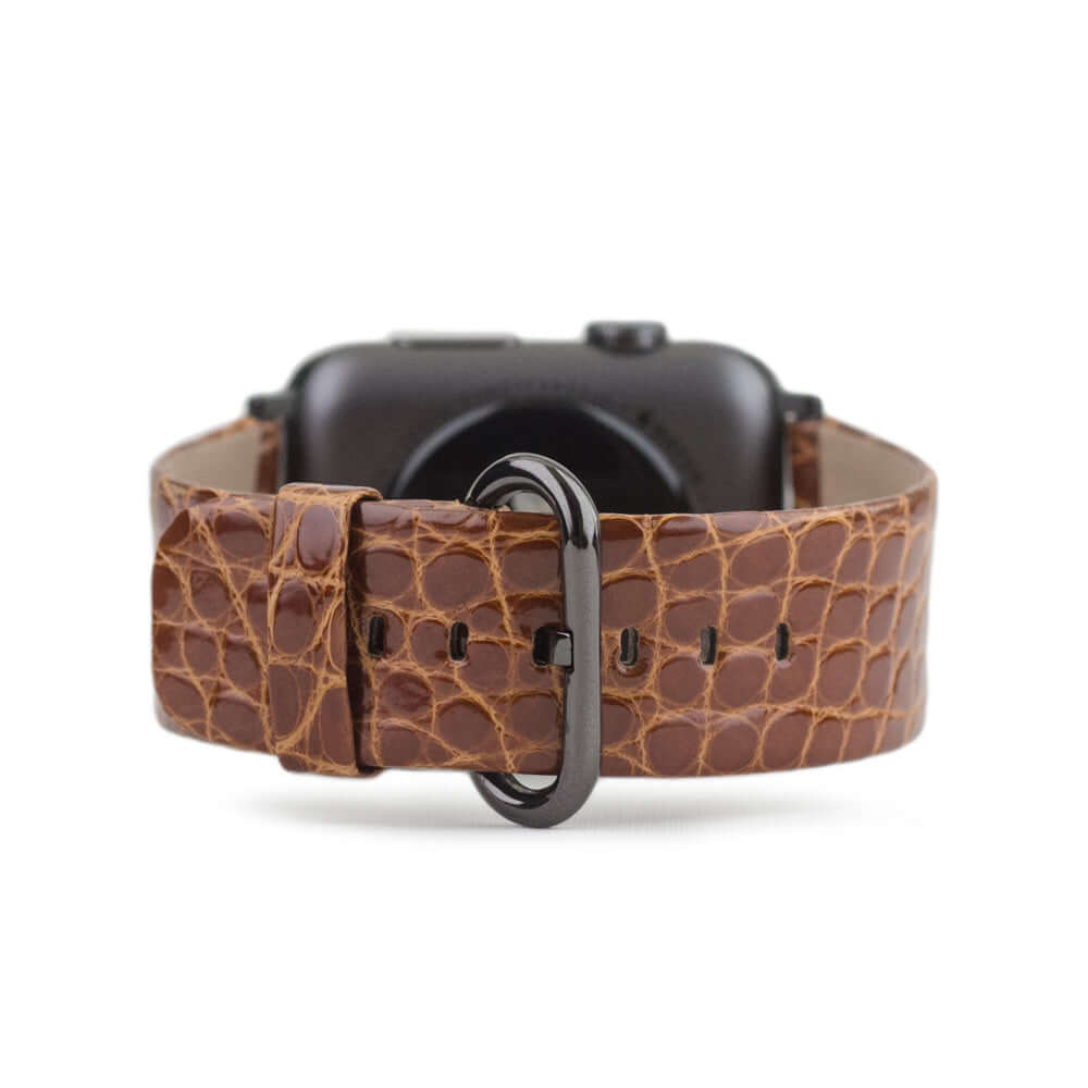 gold alligator strap apple watch black adapters and buckle main view