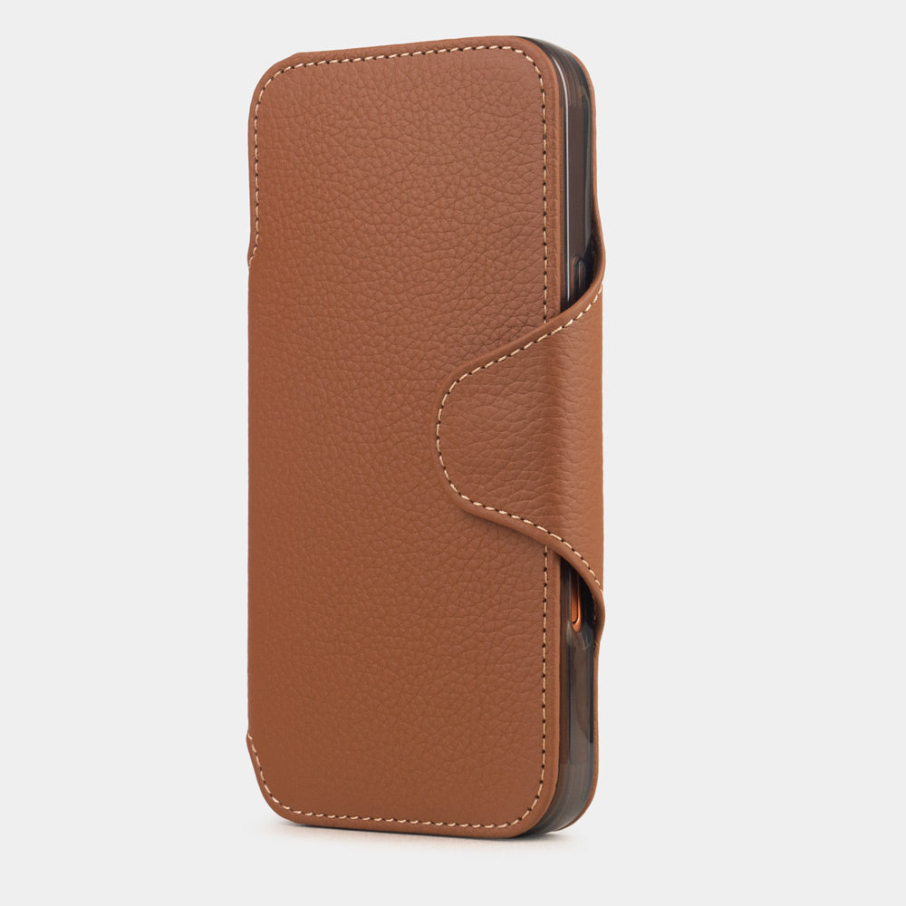 Gold Calfskin Wallet Case iPhone 17 Pro 3 cardholder slots - view from profile 