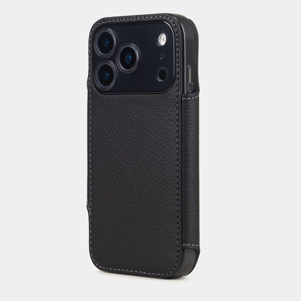 iPhone 17 Pro Max Black Calfskin Wallet Case – MagSafe